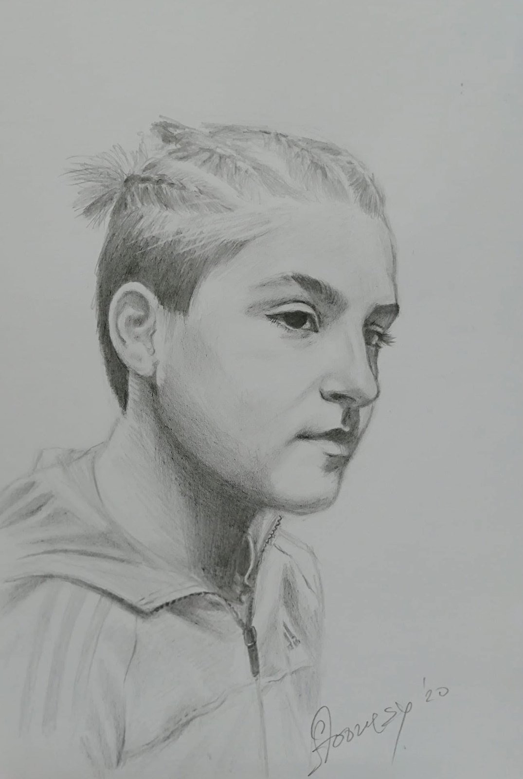 Graphite pencil profile portrait of a young person